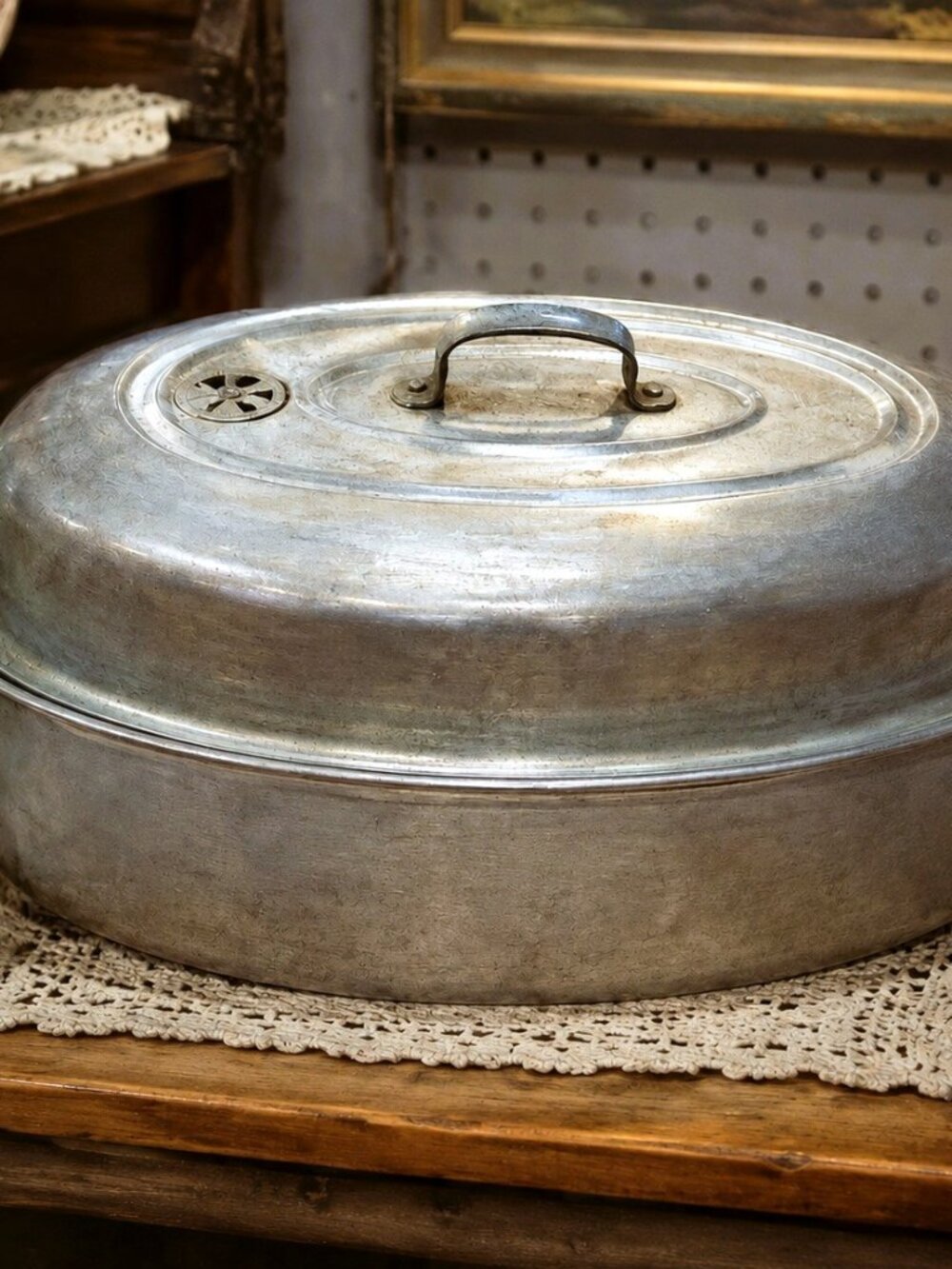 Vintage MCM 50’s Mirro Aluminum 877M Large Roasting Pan w/ Roasting Rack Good